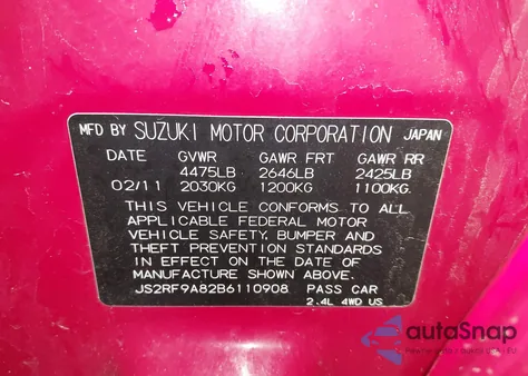 2011 Suzuki Kizashi Sport Sls z USA, uszkodzony, nr VIN JS2RF9A82B6110908